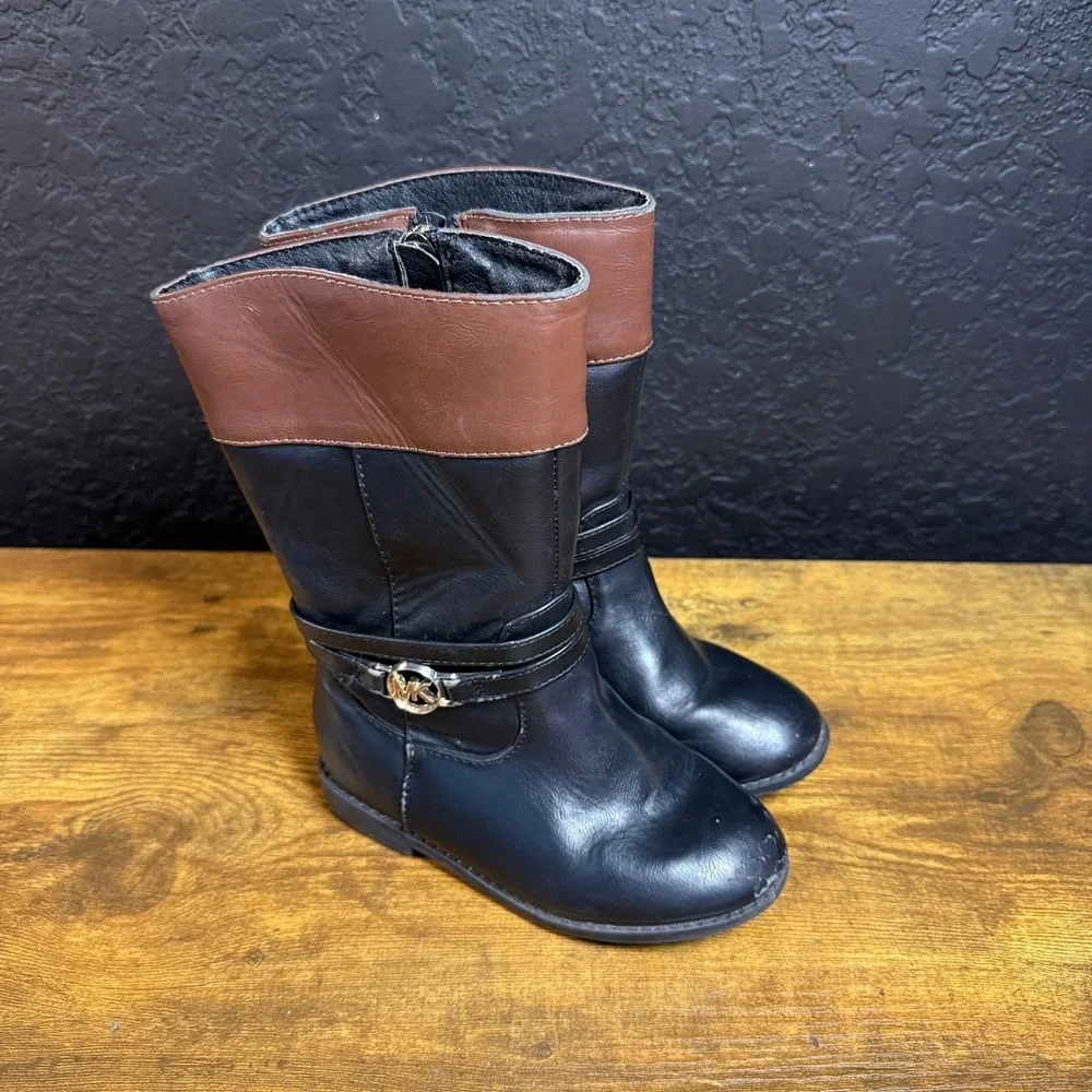Michael Kors‎ Makena MKS10102T Black Brown PU Leather Riding Boots Girls Size 10